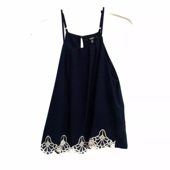 Papaya Women Navy Tank Top Cami Keyhole Neck Embroidered Solid Spaghetti Strap S - Picture 1 of 8